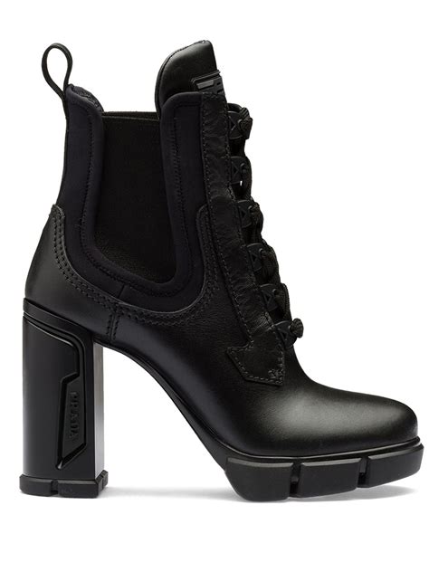 prada sport black leather ankle boots|prada chunky heel ankle boots.